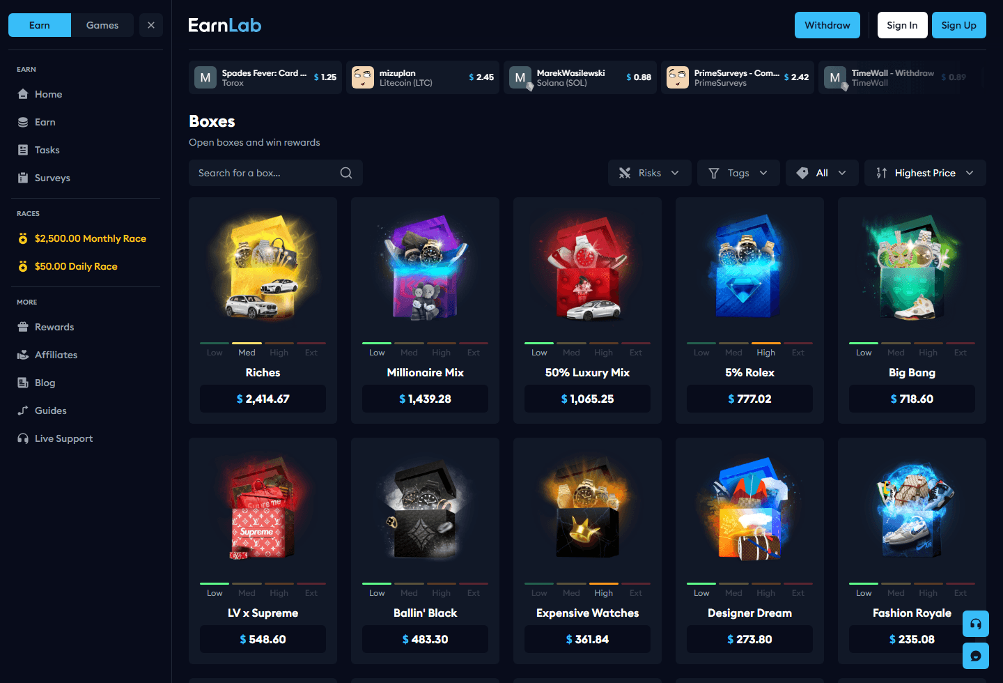 EarnLab website screenshot