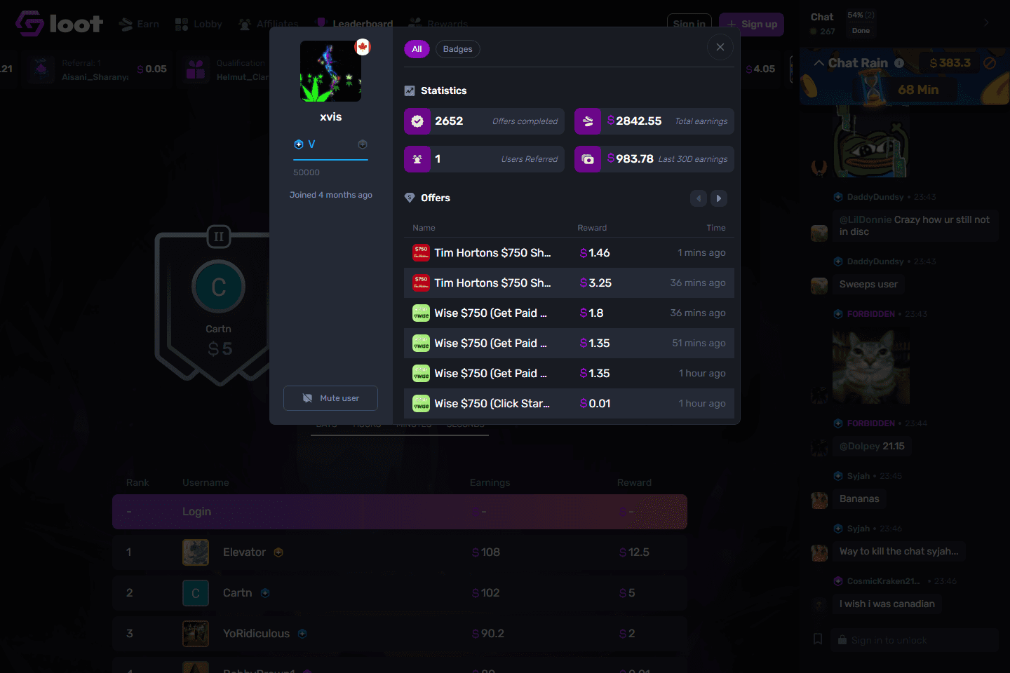 GemLoot leaderboard page screenshot
