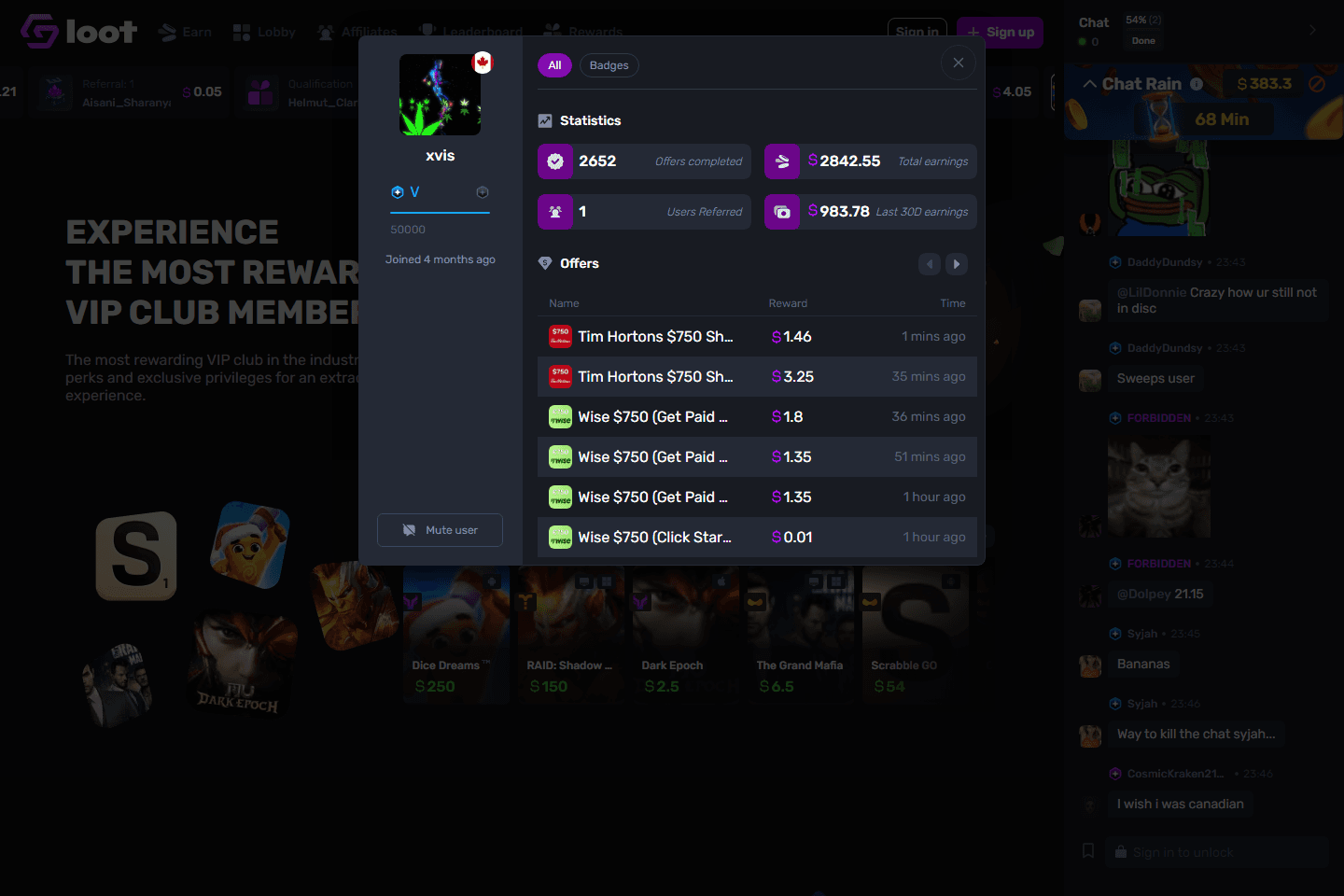 GemLoot VIP page screenshot