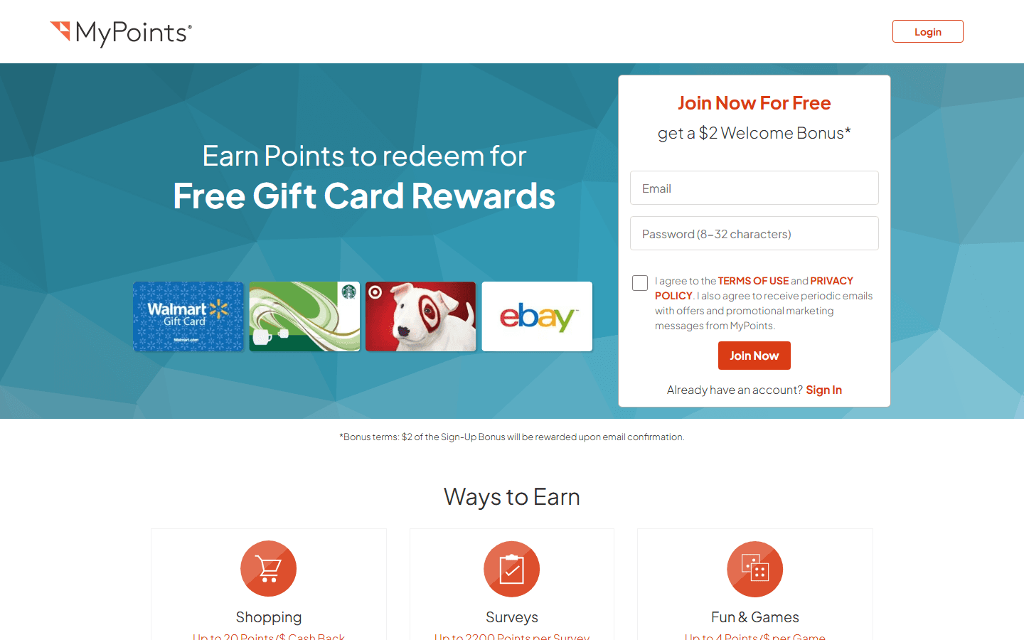 MyPoints website screenshot