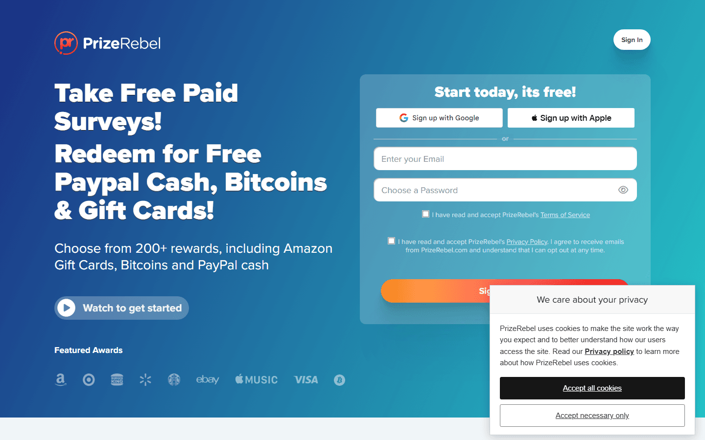 PrizeRebel website screenshot