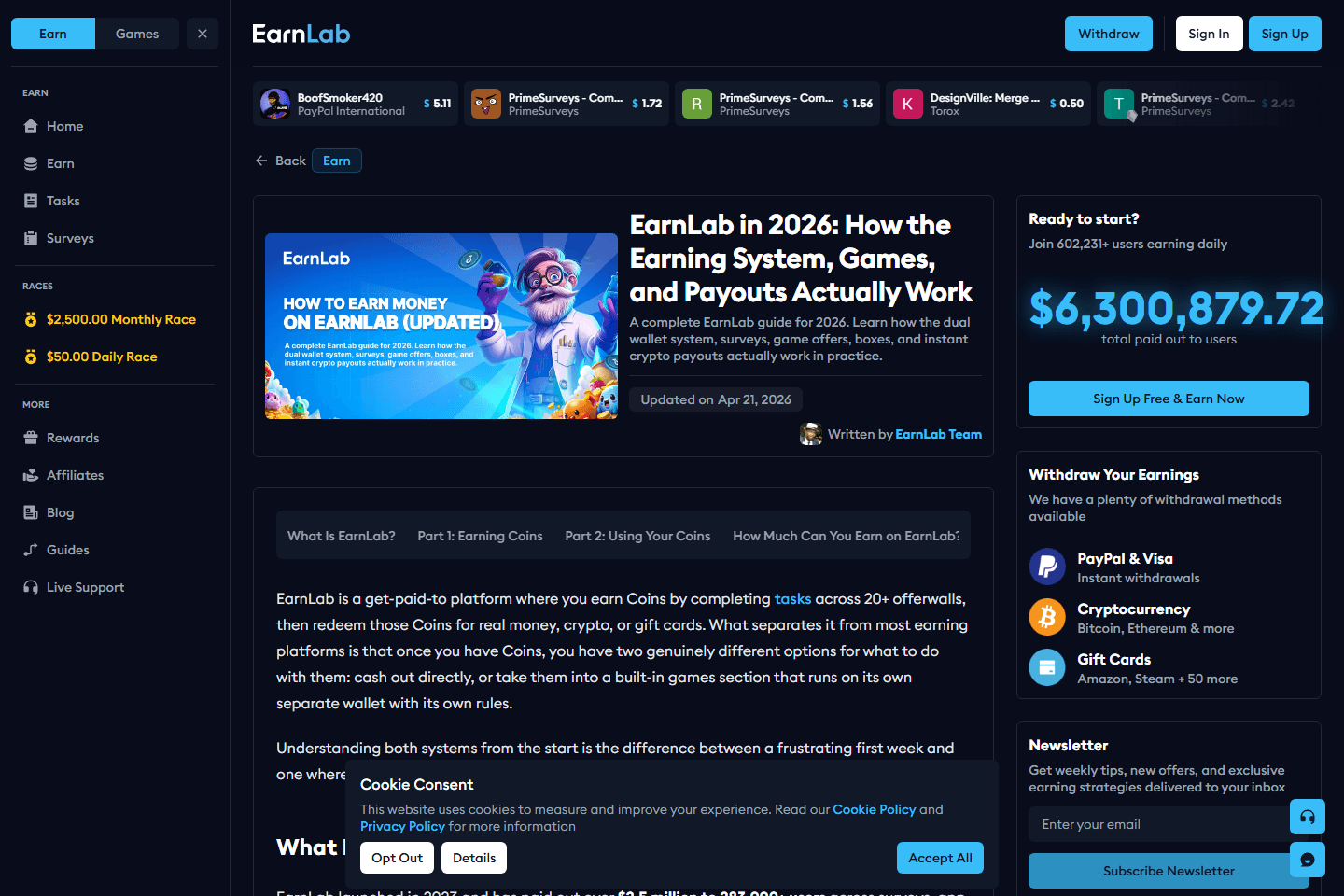 EarnLab official 2026 earning system guide screenshot