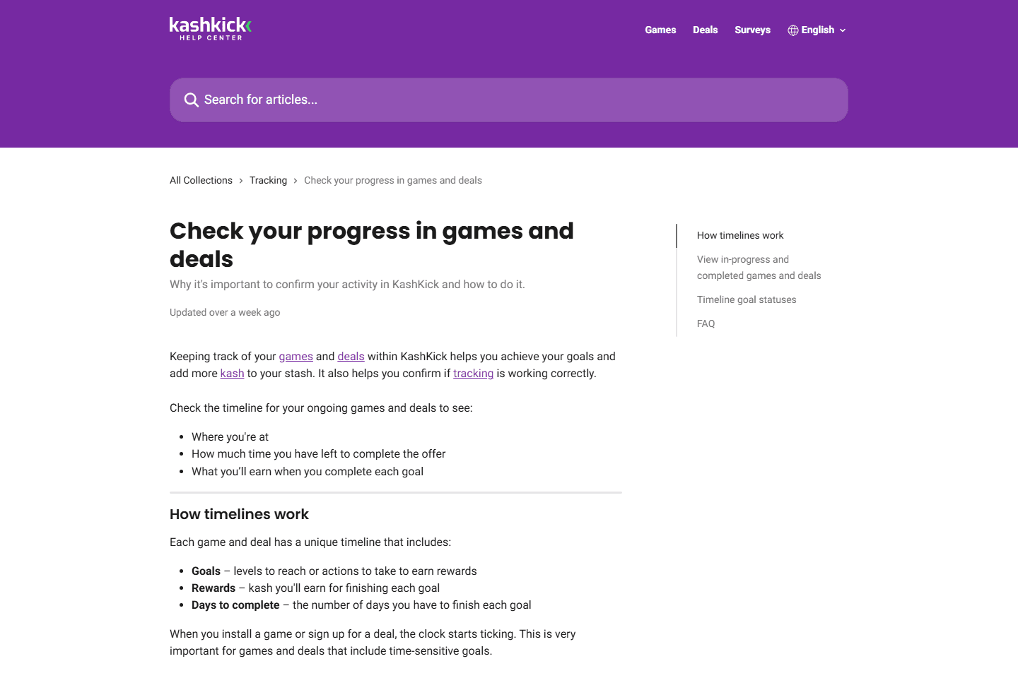 KashKick progress tracking help article