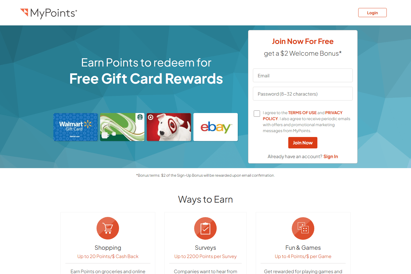 MyPoints homepage screenshot