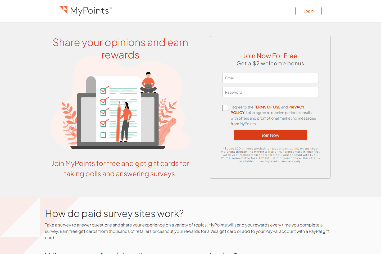 MyPoints paid surveys page screenshot