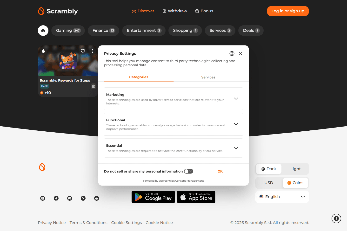 Scrambly homepage screenshot