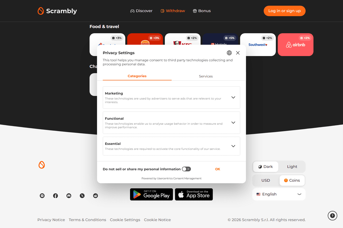 Scrambly withdraw page screenshot