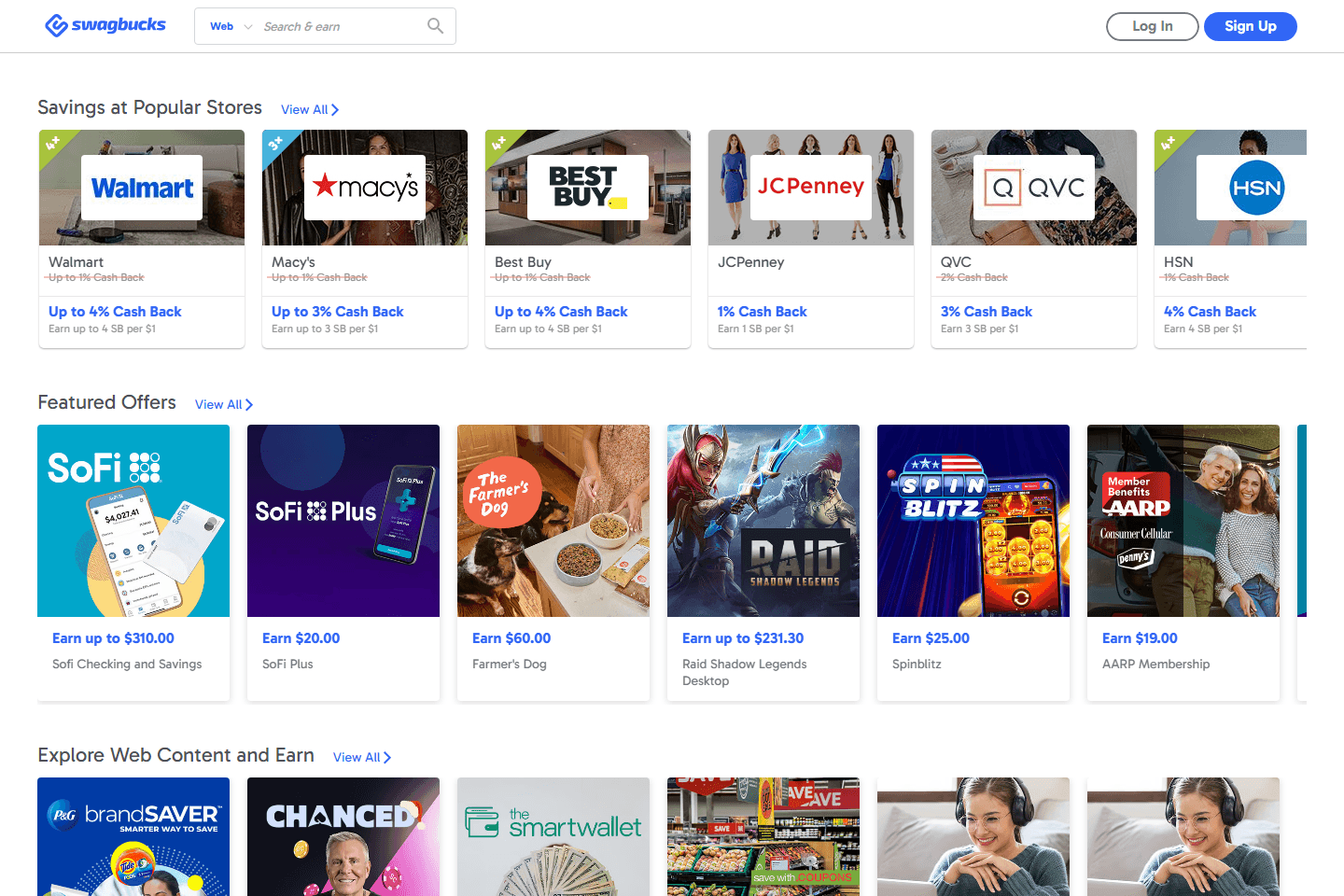 Swagbucks Discover page screenshot