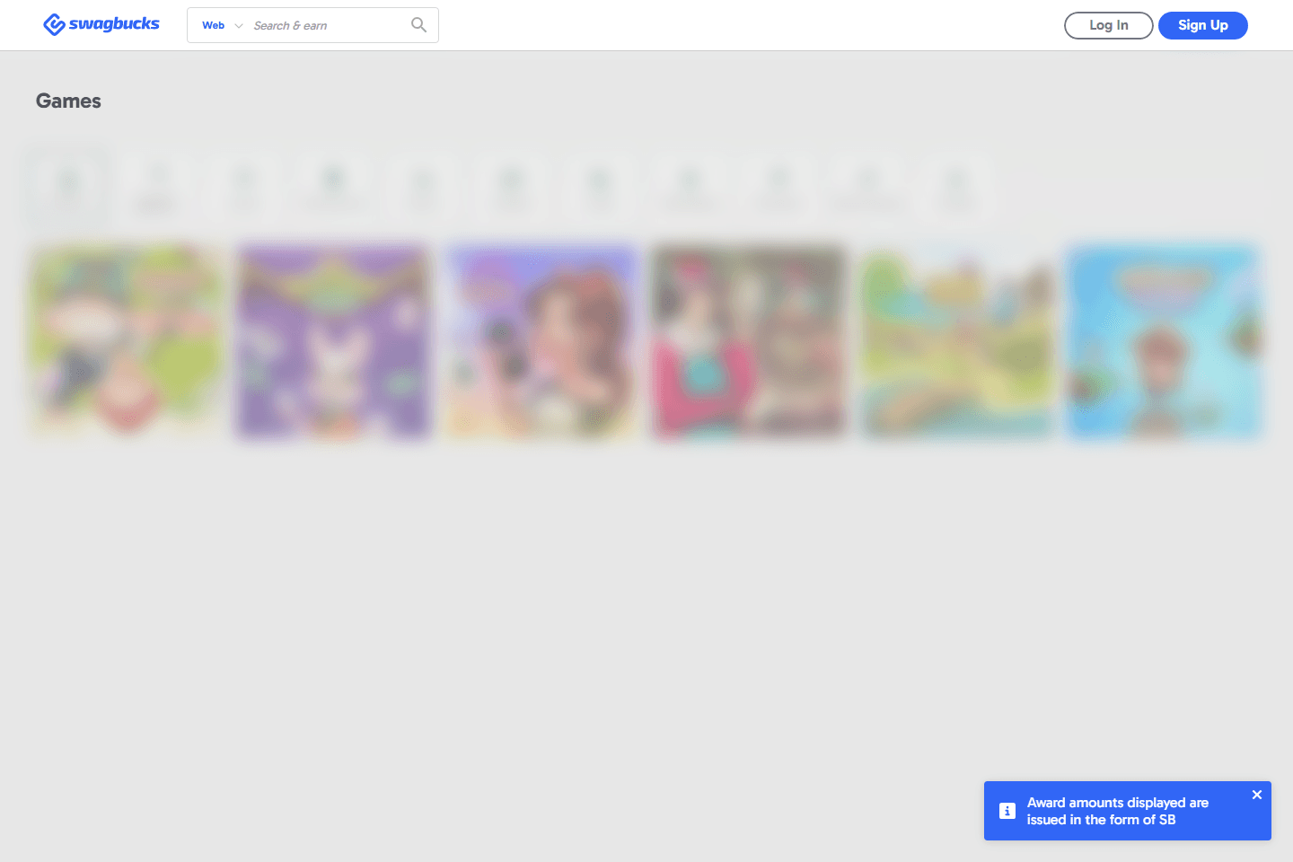 Swagbucks games page screenshot