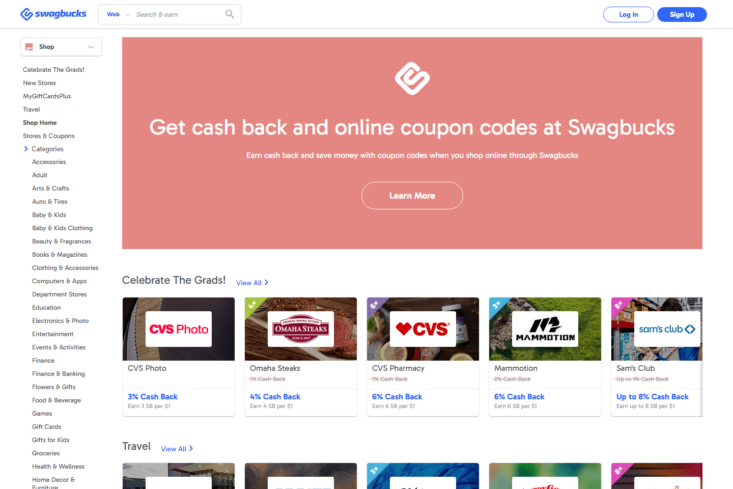 Swagbucks shopping portal screenshot
