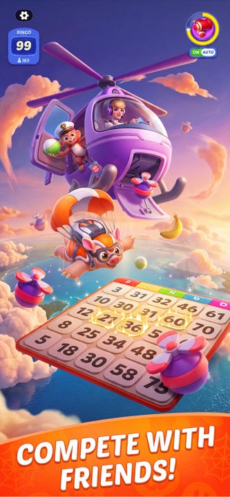 Active bingo gameplay with 4 cards and pattern requirements