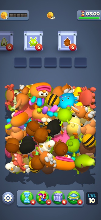 Box Away 3D puzzle board packed with colorful objects and sorting boxes