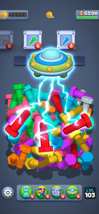 Box Away challenge stage with complex obstacles and multiple layers