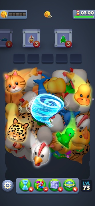 Box Away level completion rewards and star rating screen
