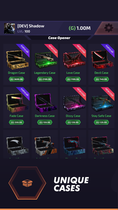 Clash.GG main case selection and community unboxing page