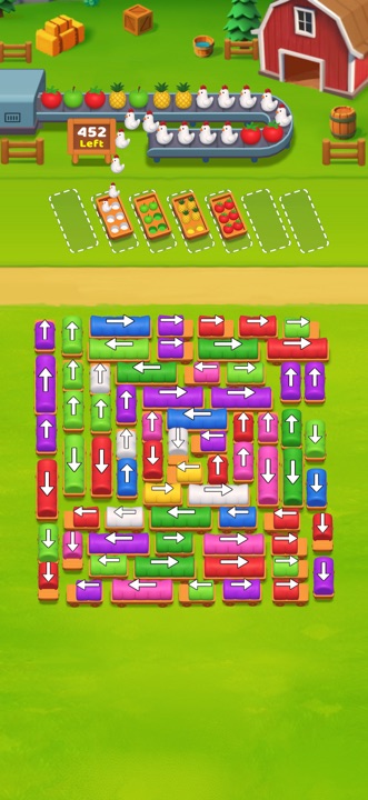 Farm Craze barnyard puzzle board with pigs, cows, and sheep facing exits