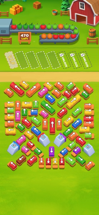 Farm Craze advanced puzzle stage with mud pits and locked fences
