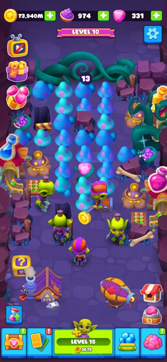 Goblin Miner merge grid with various tier goblins and tools