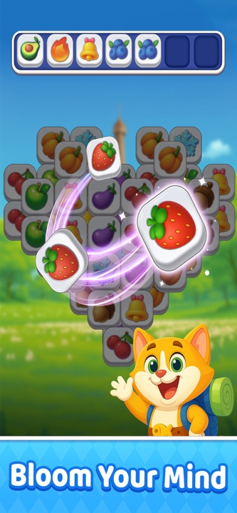 Harvest Tiles match 3 board with crop tiles and 7-slot holding tray