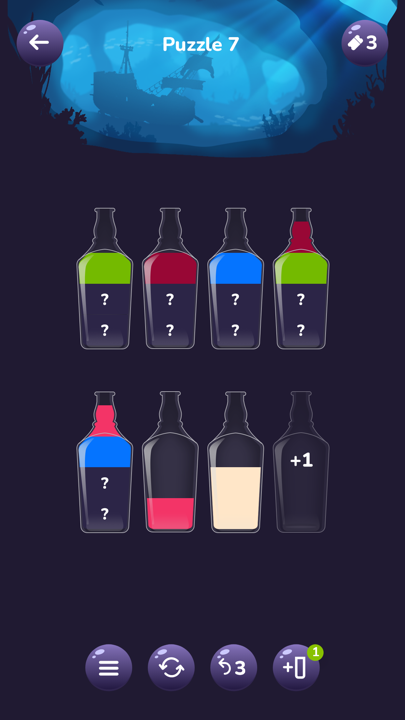 In-game booster bar showing Undo and Extra Tube powerup items