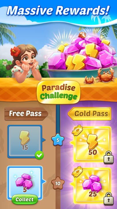 Merge Paradise completed island garden and milestone reward panel