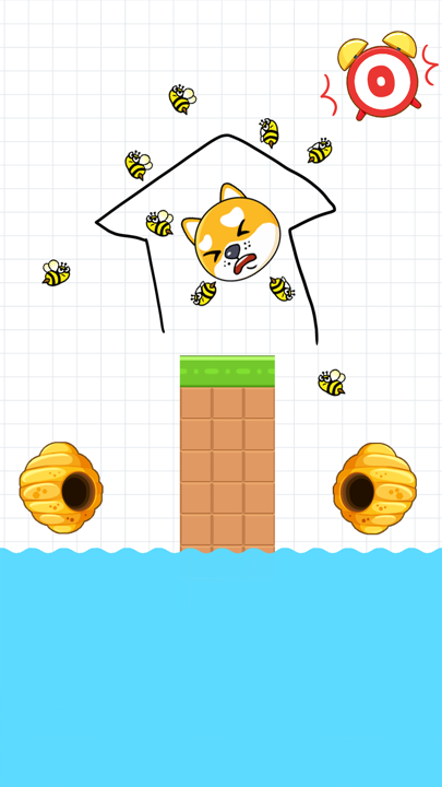 Active gameplay showing bee hive countdown timer and drawn anchor hook