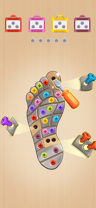 Screw Out 3D mechanical puzzle board and screw holes