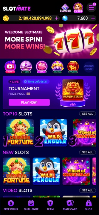 Slot Mate in-game 5-reel slot showing bonus trigger symbols