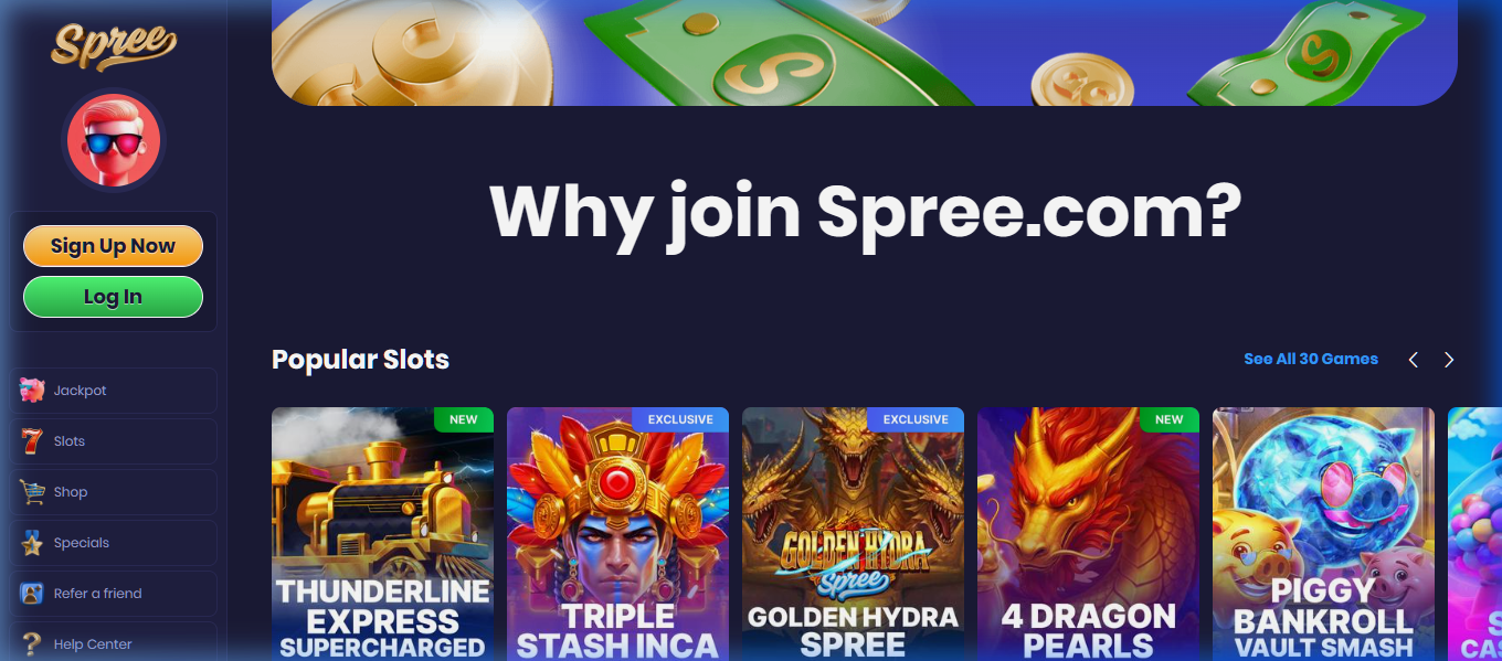 Spree Casino milestone progression and core upgrade loop