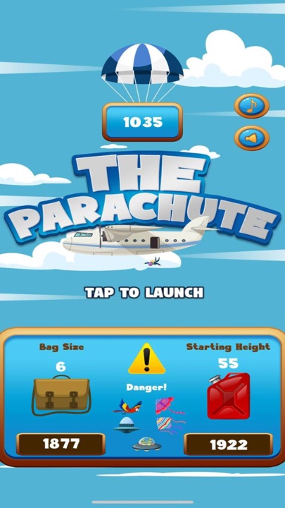 Parachute skin selection screen showing aerodynamic ratings