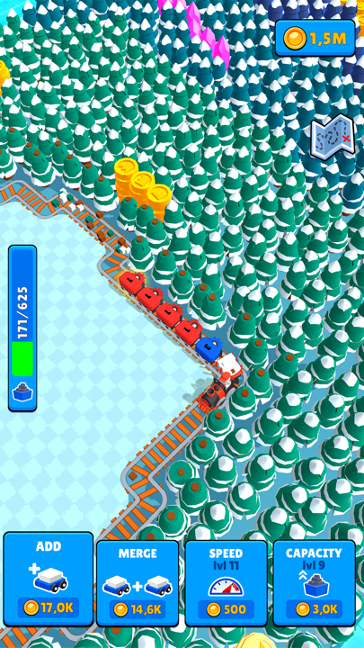 Train Miner continental railway map with unlocked station stops