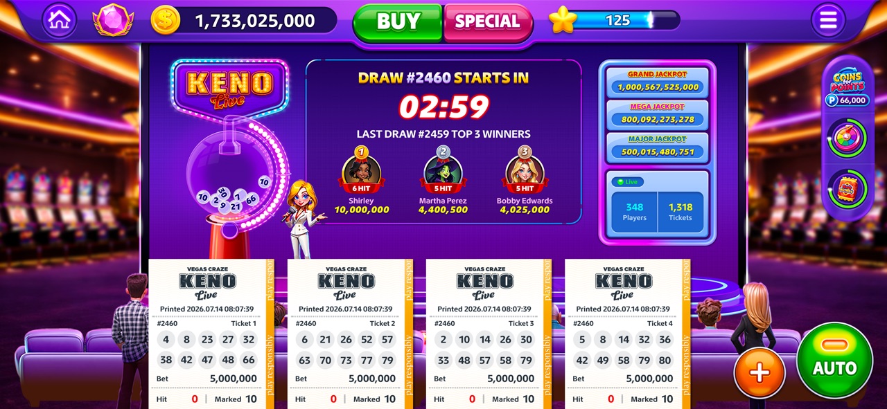 Vegas Craze Casino hourly bonus wheel and reward chest