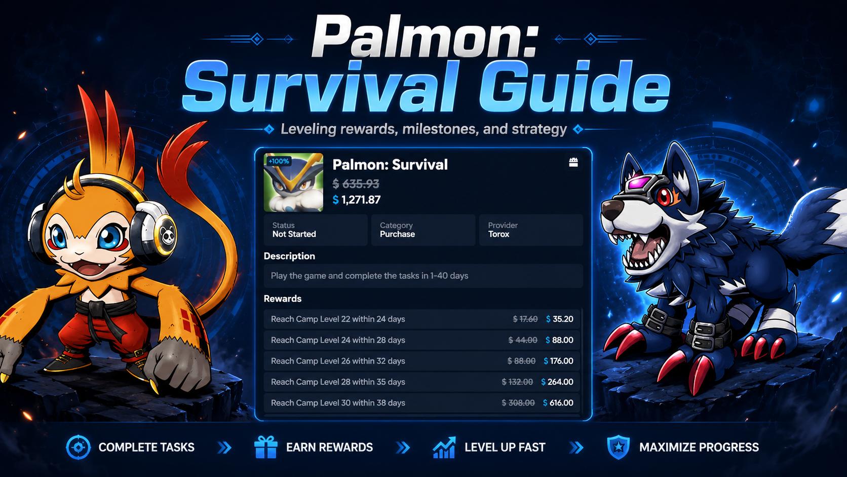 Palmon Survival offer task list confirmation and reward milestones