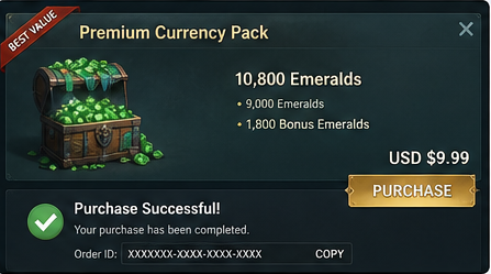 Sea of Conquest purchase package screen for offer tracking verification